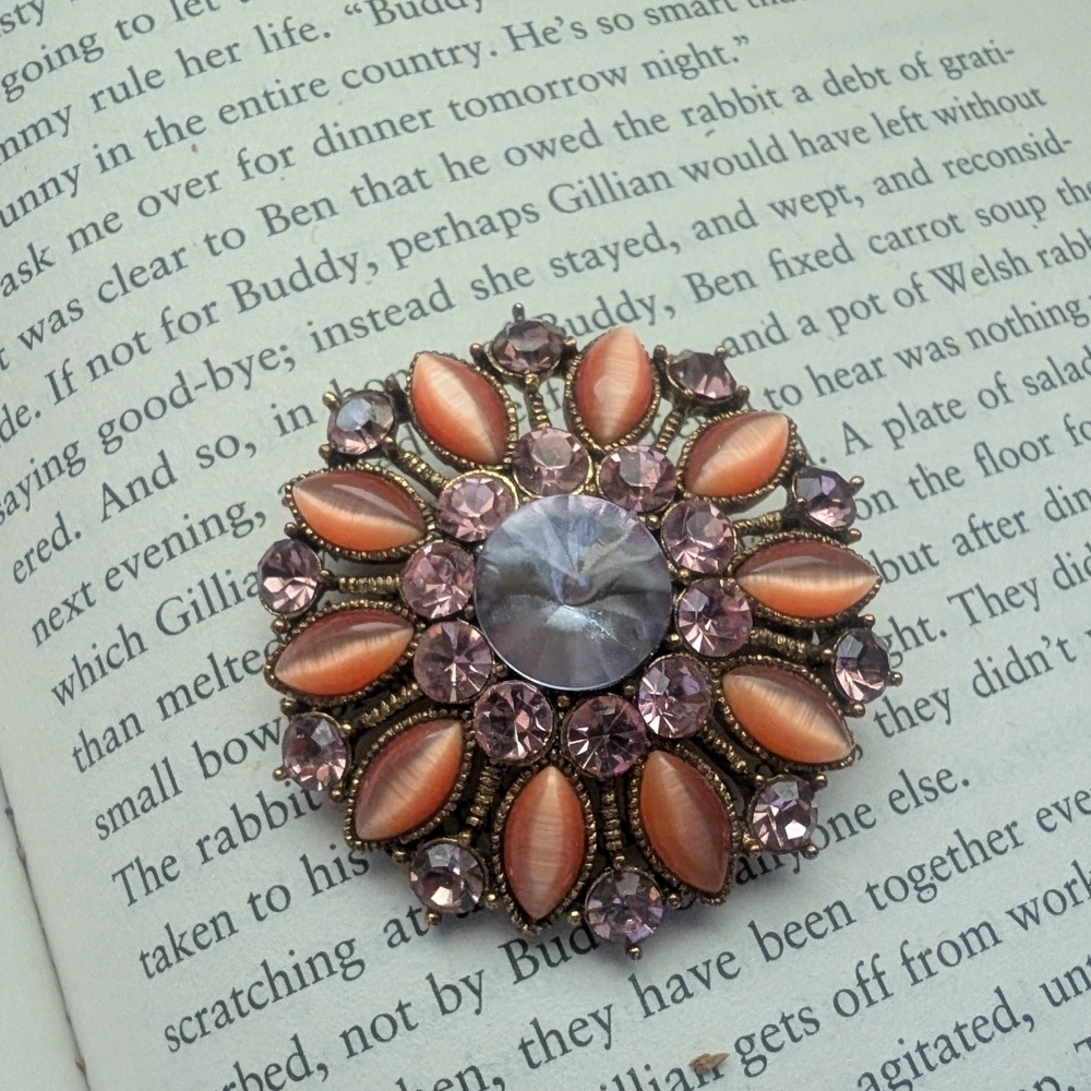 Vintage Floral Brooch with Pink and Orange Accents